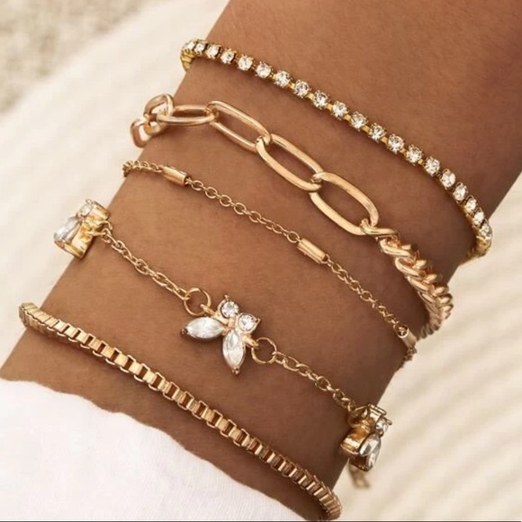 Jewelry - Gold Butterfly Rhinestone Bracelet Set